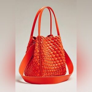 Anthropologie The Hollace Tote: Woven Mini Edition w/ Pouch Set Orange NEW
